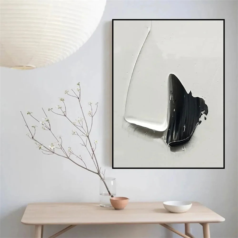 White and Black Minimalist Textured Canvas #MT082