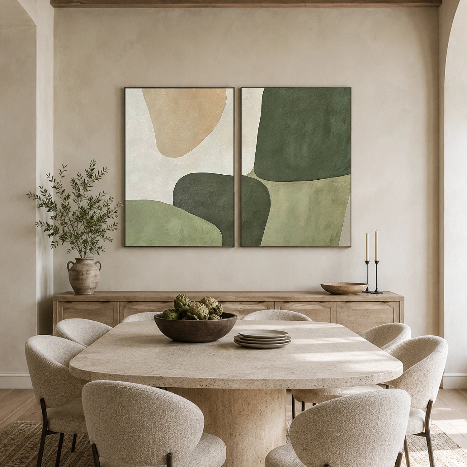 Green Minimalist Canvas Art Set of 2 #MT218
