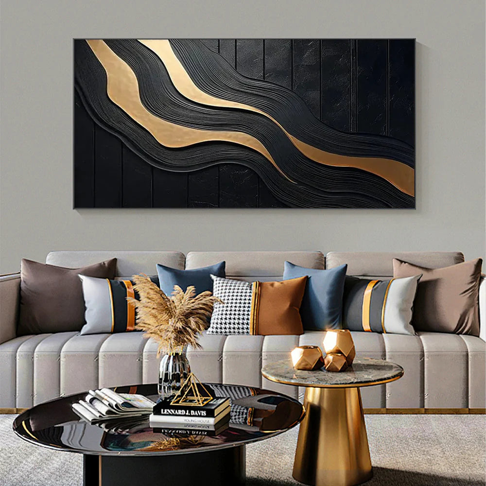 Black and Gold Minimalist Textured Canvas #MT102