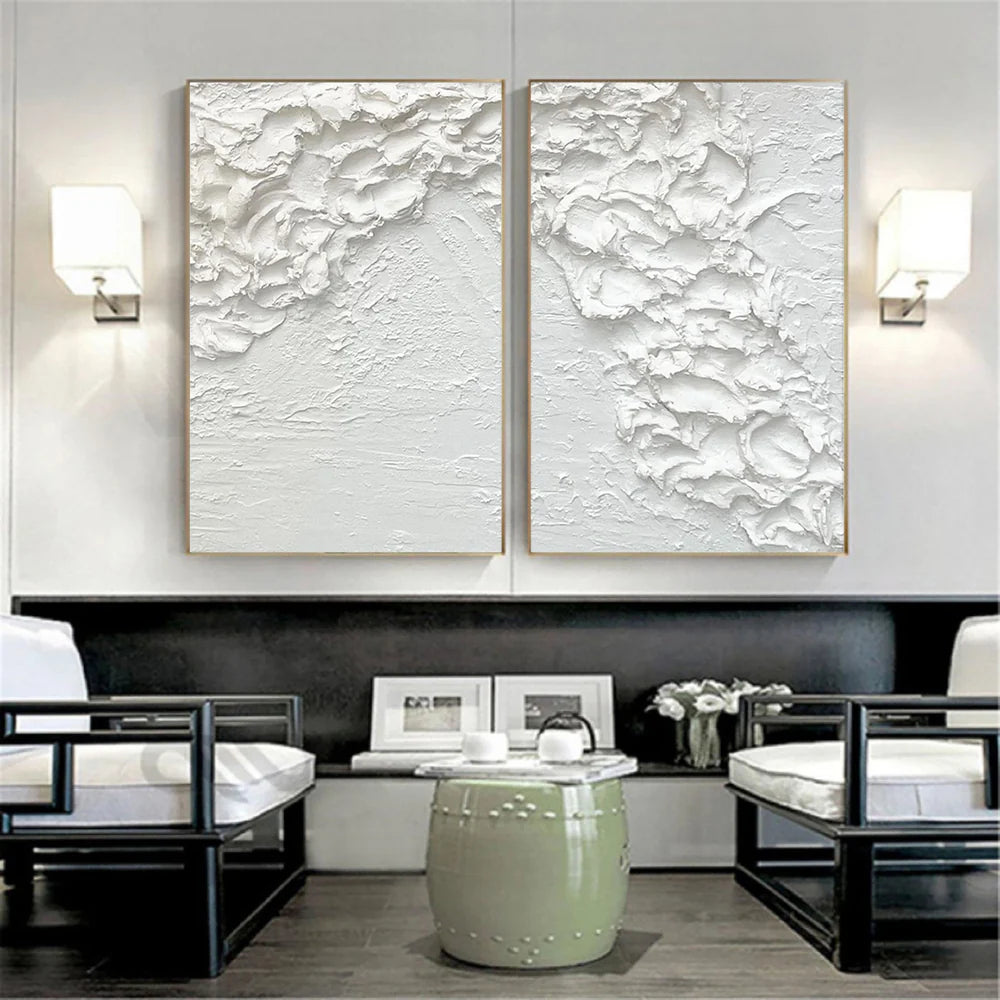 White Minimalist Textured Canvas Set of 2 #MT084