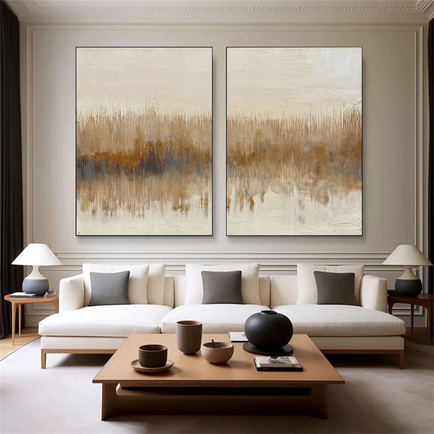 Beige and Brown Abstract Canvas Wall Art Set of 2 #AP317