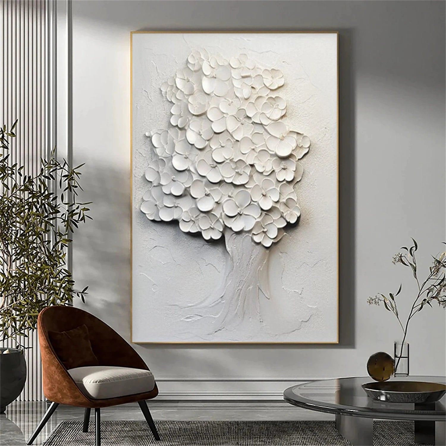 White Flower Abstract Textured Wall Art #FP118