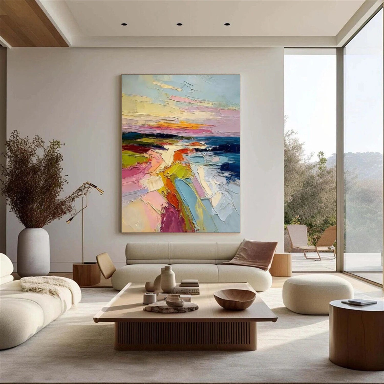 Colorful Ocean And Sky Abstract Textured Wall Art #OS147