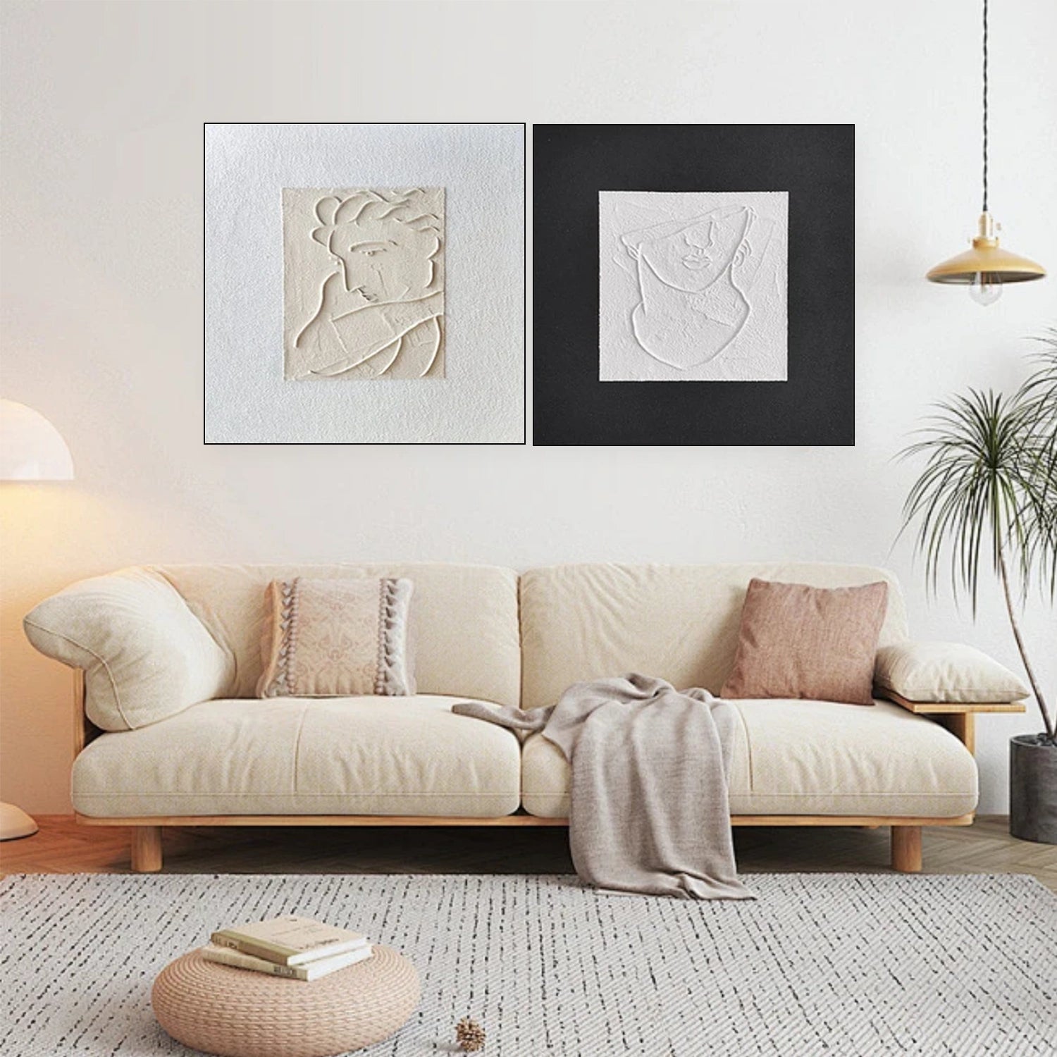 Black and White Minimalist Textured Canvas Art Set of 2 #MT124