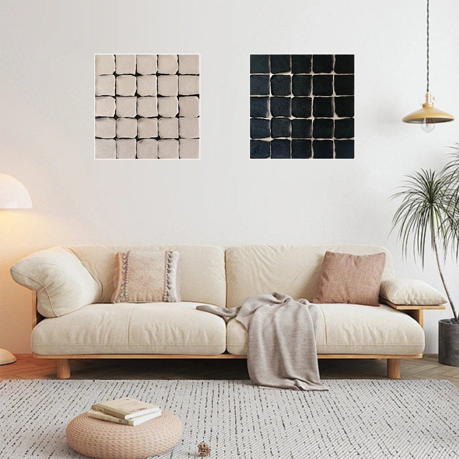 Black and White Wabi Sabi Textured Canvas Art Set of 2 #WS061