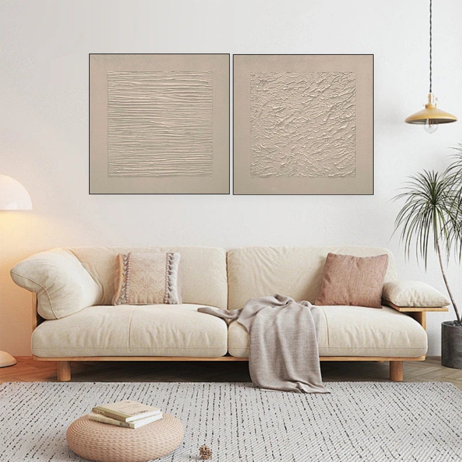 Beige Wabi Sabi Textured Canvas Art Set of 2 #WS062