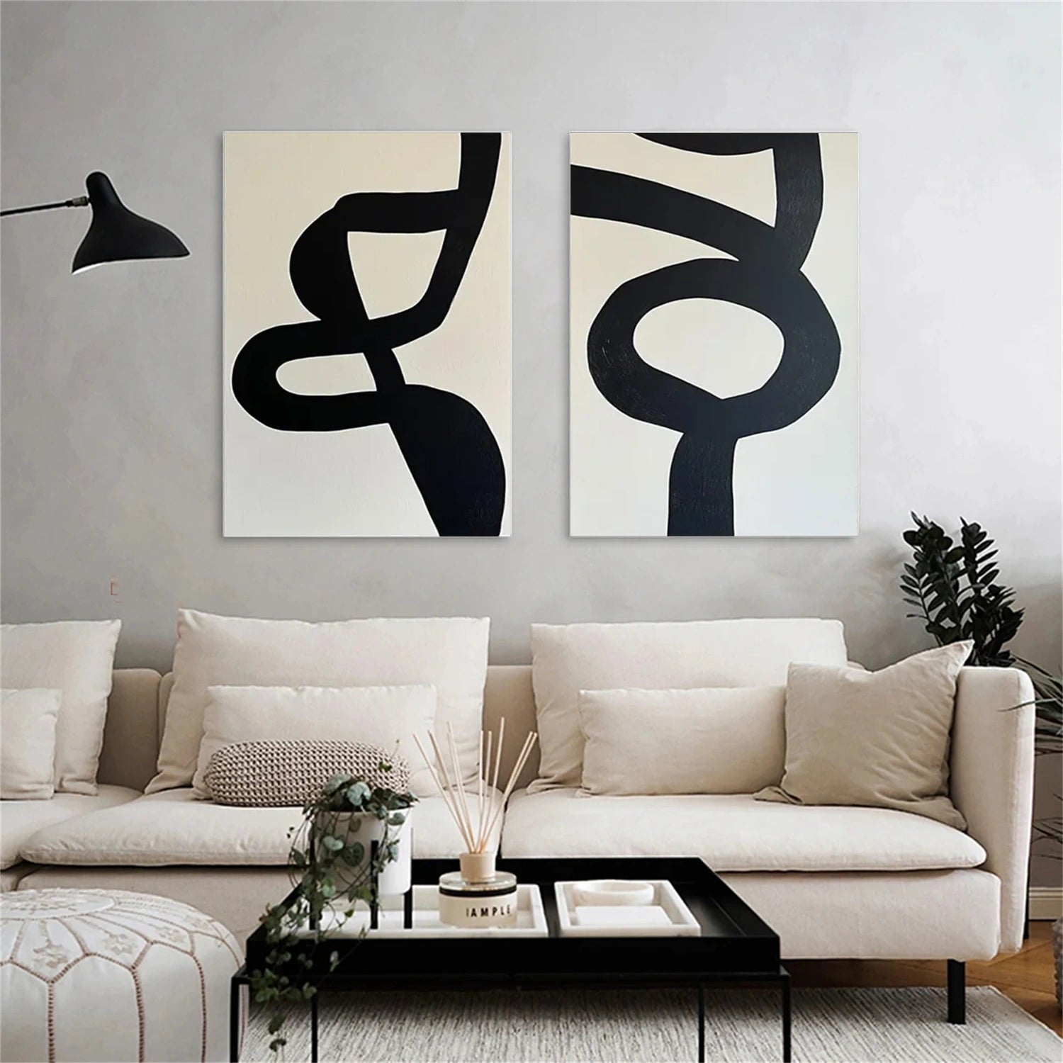 Black and White Minimalistic Set of 2 Canvas Art #MT118