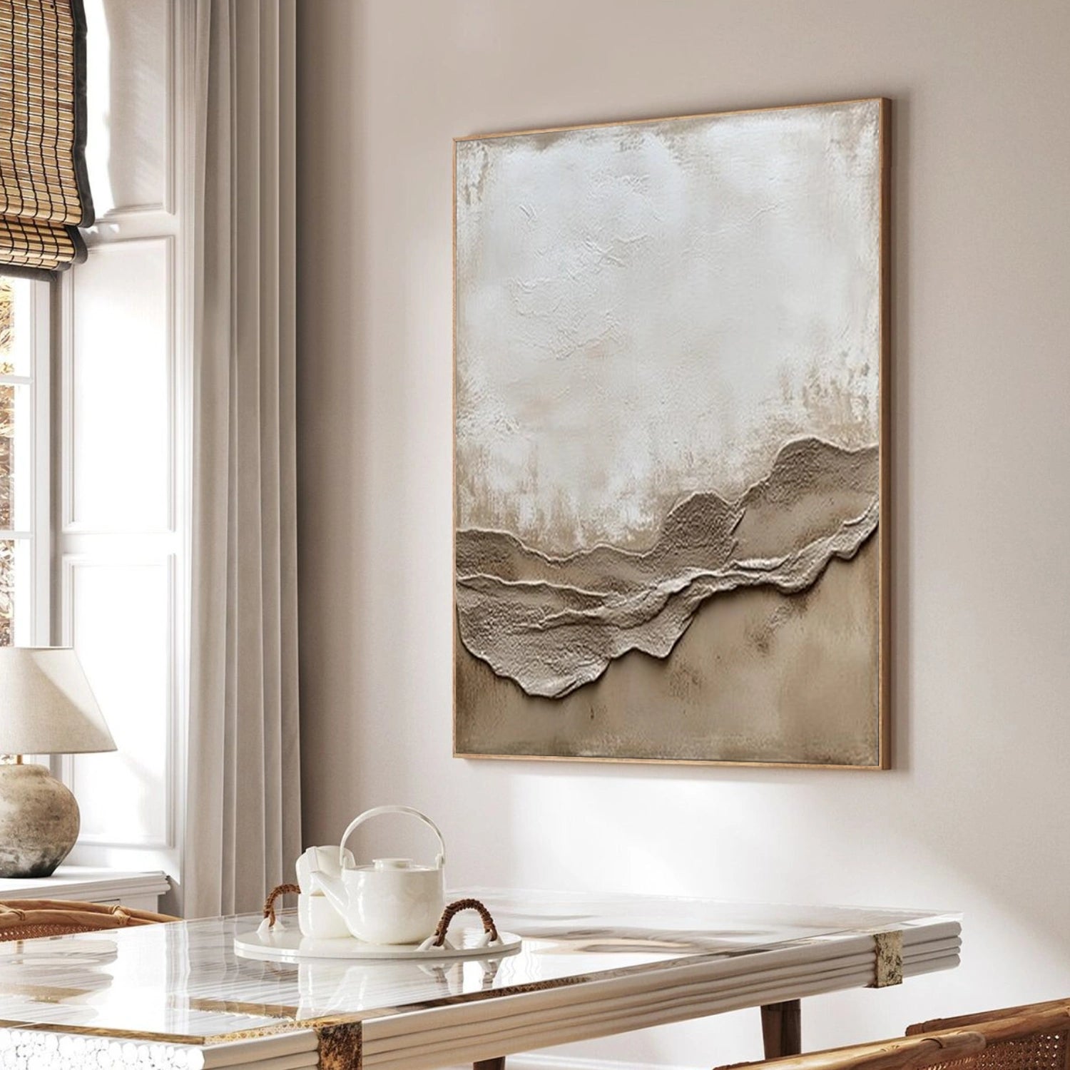 White and Brown Minimalist Textured Canvas Art #MT172