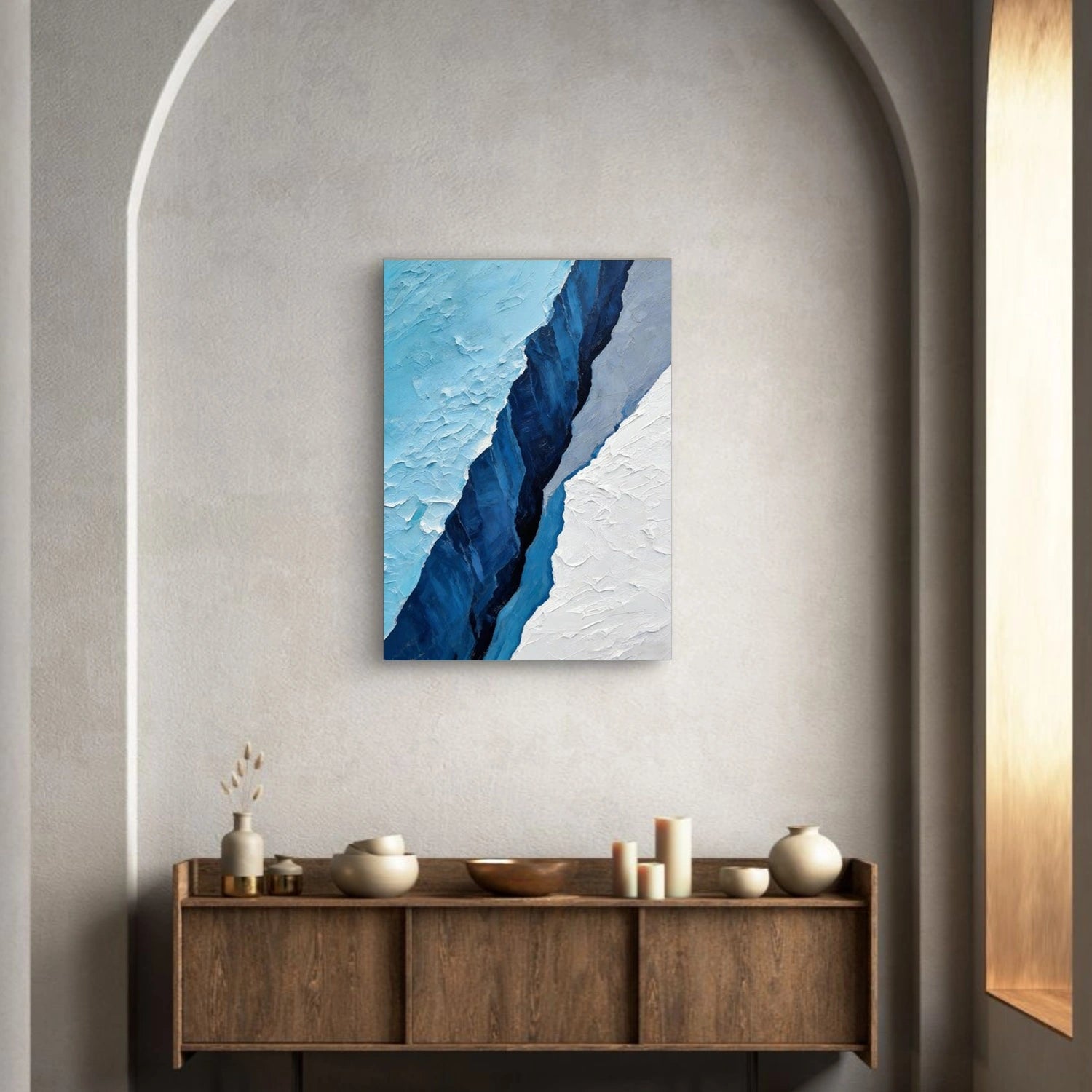 White and Blue Minimalist Textured Canvas Art #MT163