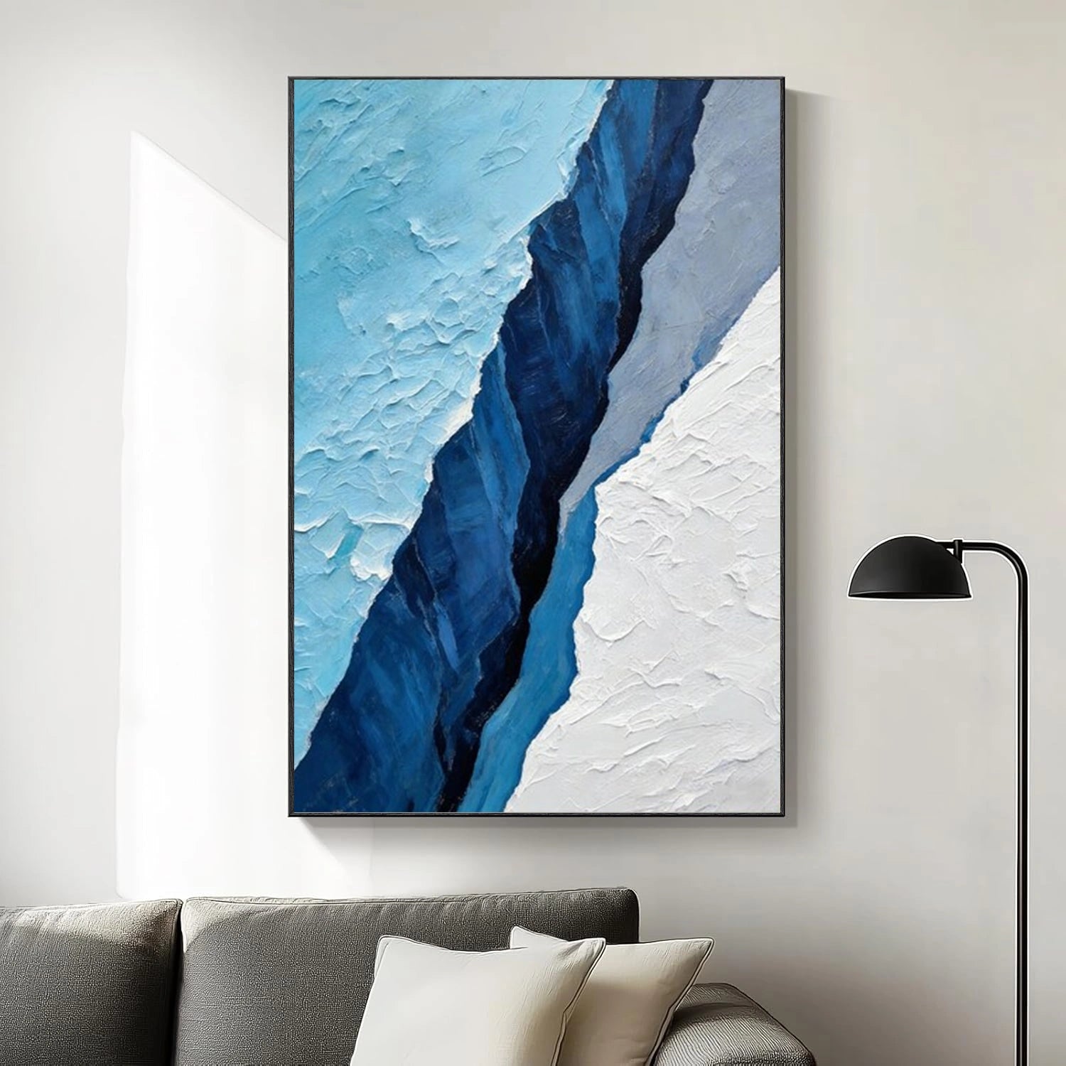 White and Blue Minimalist Textured Canvas Art #MT163