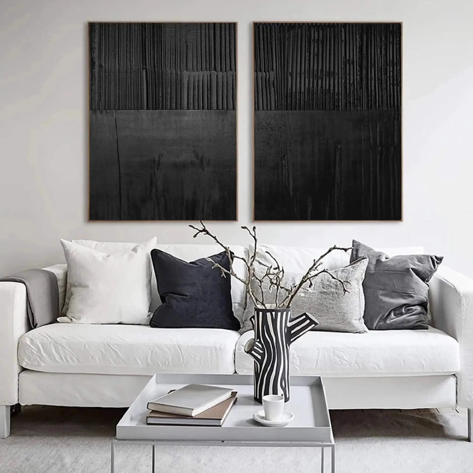 Black Minimalist Textured Canvas Set of 2 #MT061