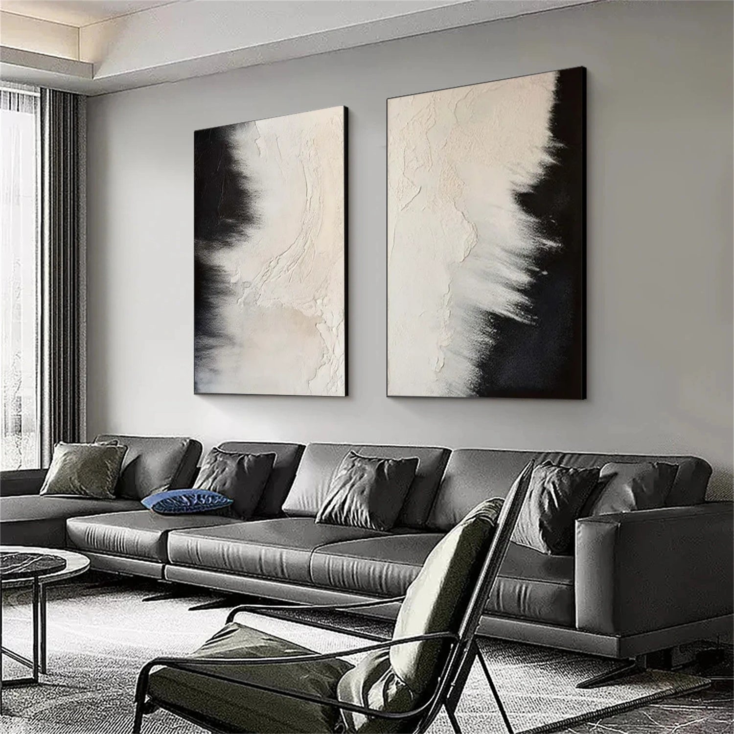 White and Black Minimalist Textured Canvas Set of 2 #MT097