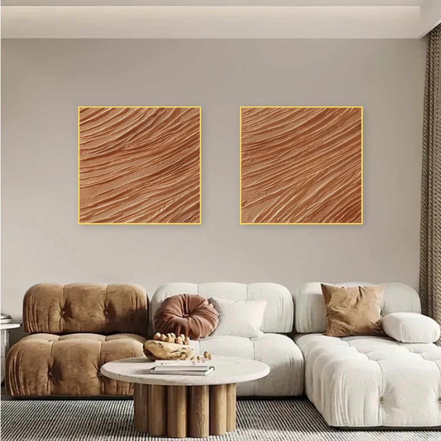 Brown Minimalist Textured Canvas Art Set of 2 #MT122