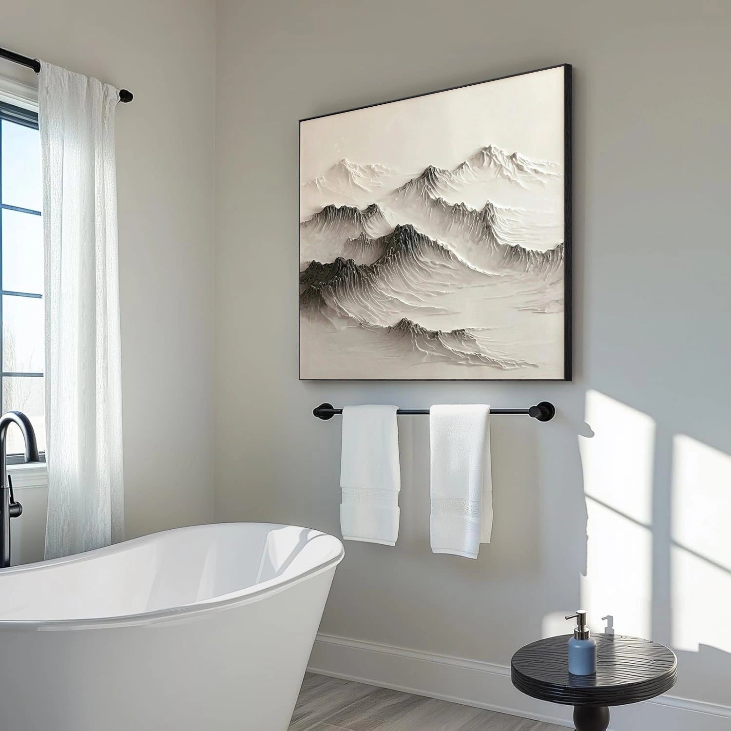 Black and White Minimalist Mountain Textured Canvas Art #MO062