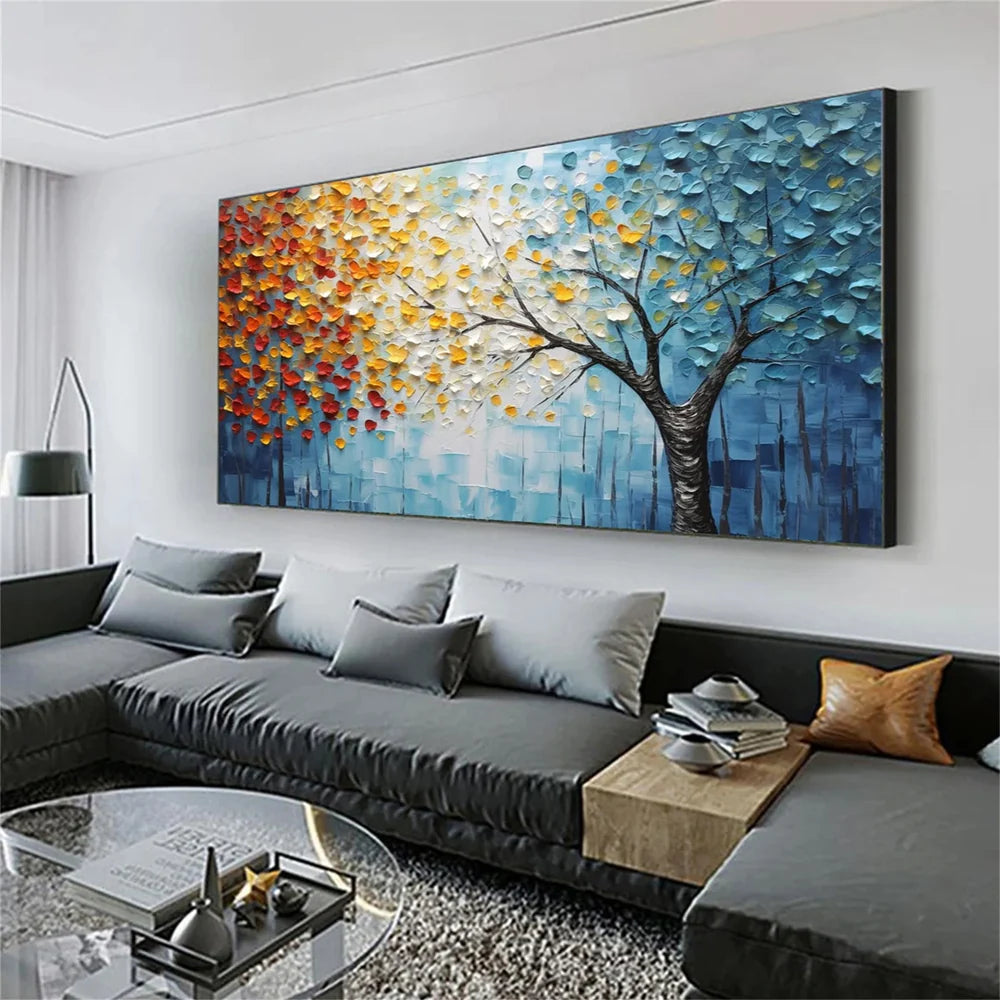 Flower And Tree Textured Painting Canvas #FT006