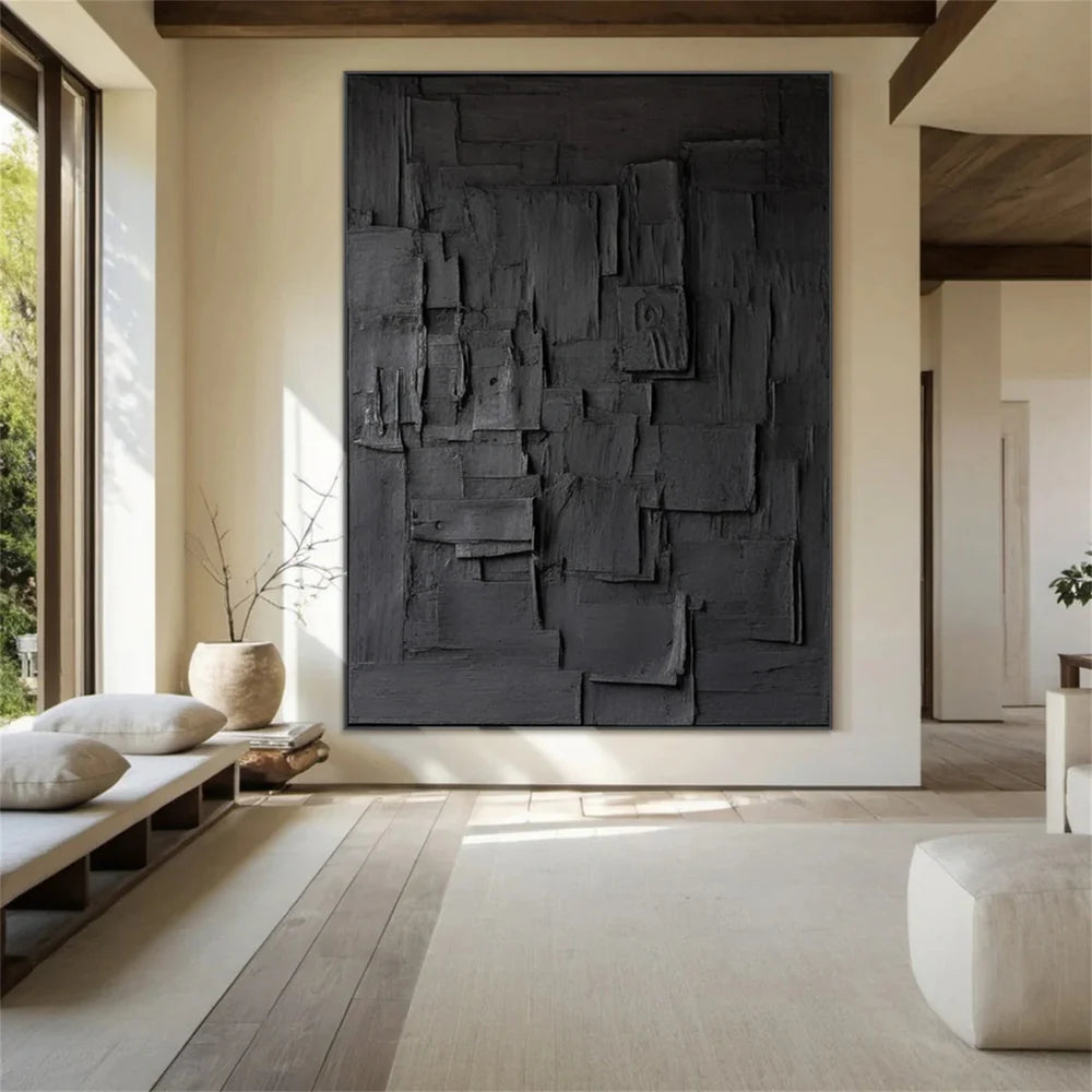 Black Minimalist Textured Canvas #MT085