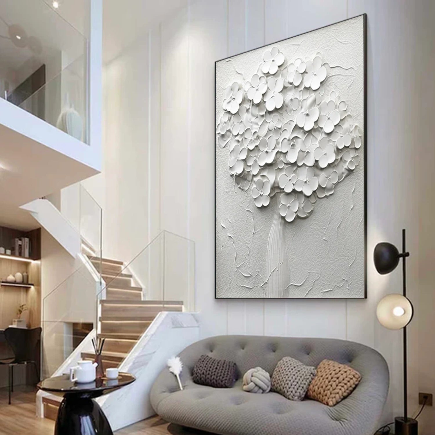 White Flower Abstract Textured Wall Art #FP119
