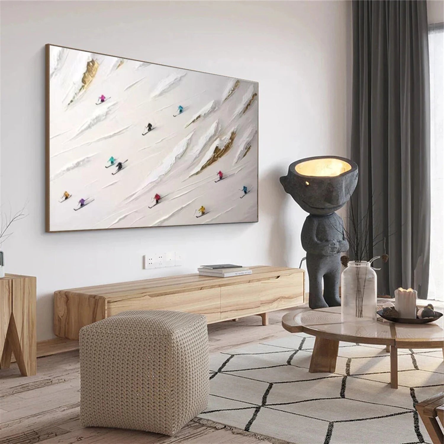 Skiing Sport Textured Wall Art #MS051