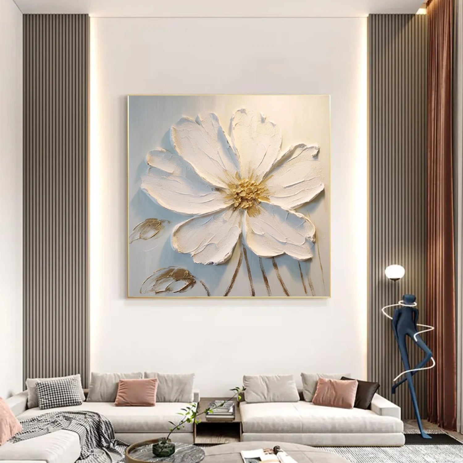 White Flower Abstract Textured Wall Art #FP115
