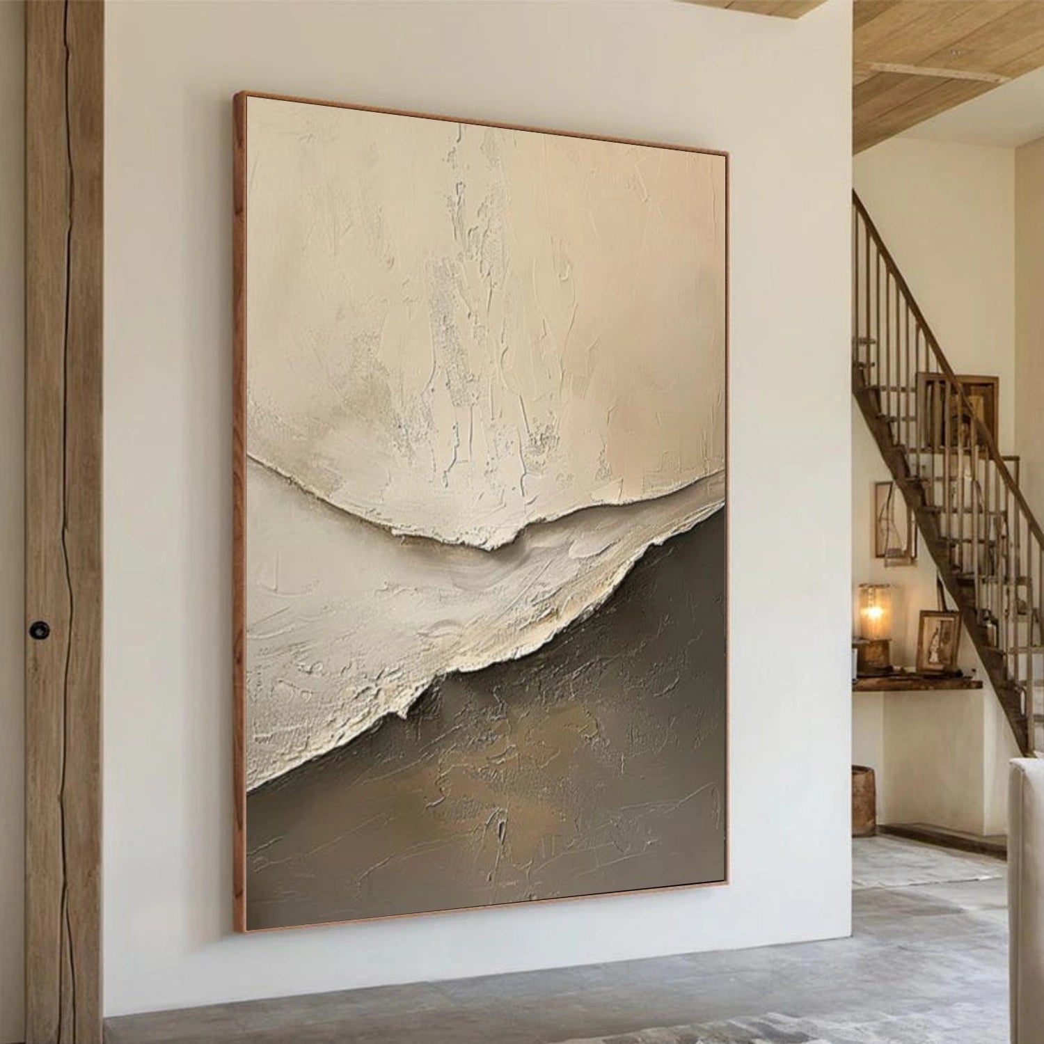 Beige and Brown Minimalist Textured Canvas Art #MT180