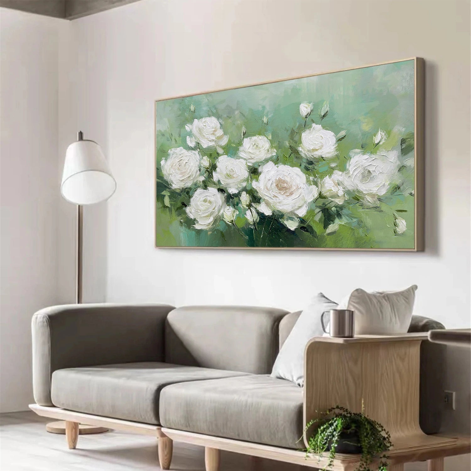 White and Green Flower Abstract Textured Wall Art #FP160