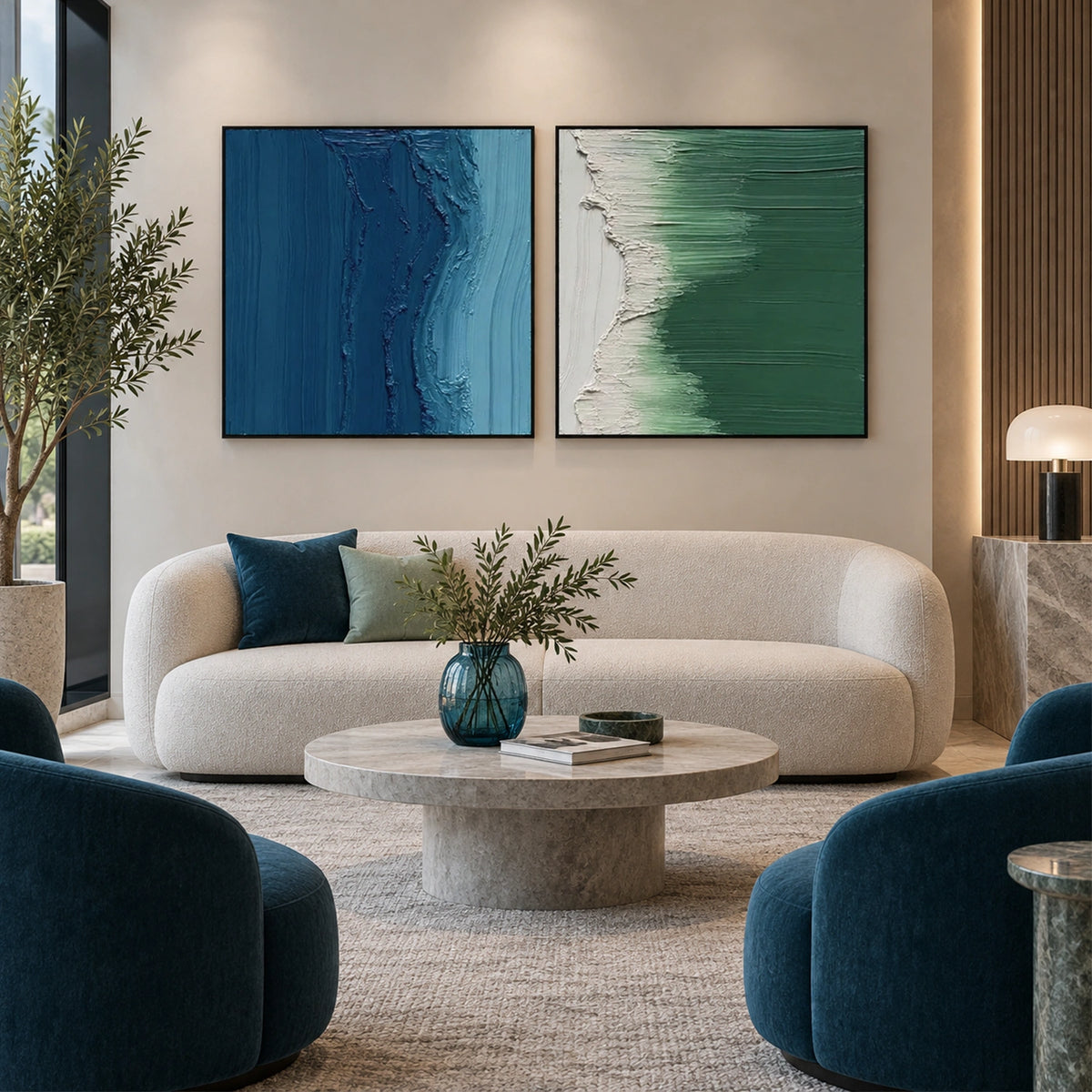 Blue and Green Minimalist Textured Canvas Art Set of 2 #MT219