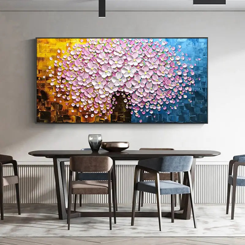 Colorful Flower And Tree Textured Painting Canvas #FT001