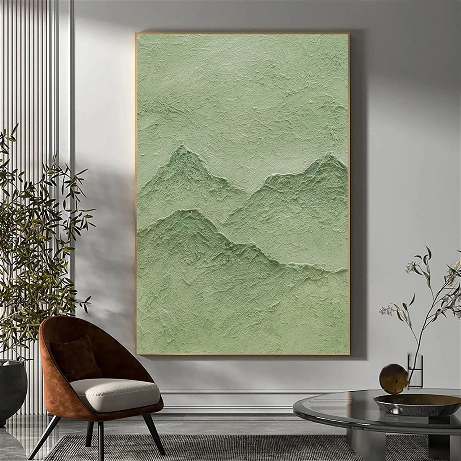 Green Minimalist Mountain Canvas Art #MO032