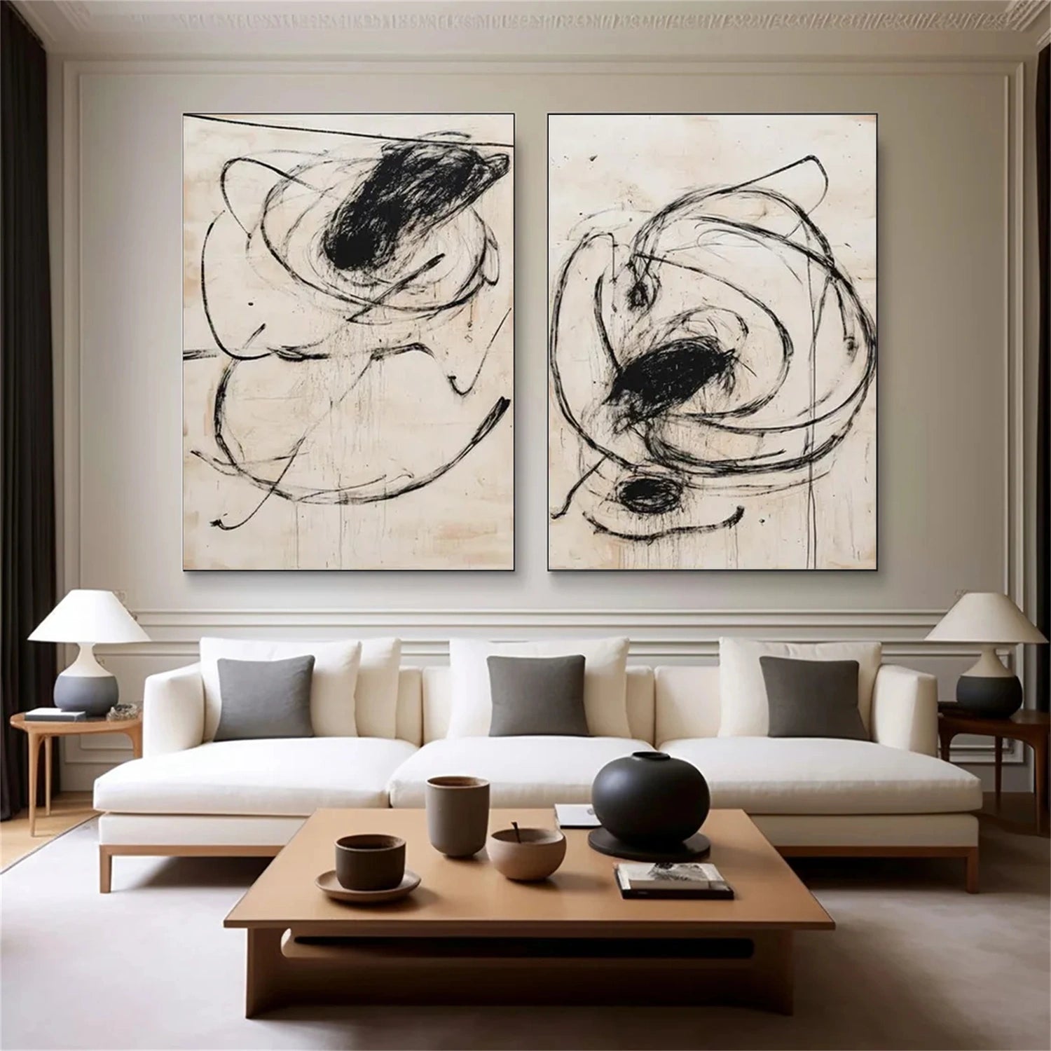 Black and Beige Wabi Sabi Canvas Art Set of 2 #WS052