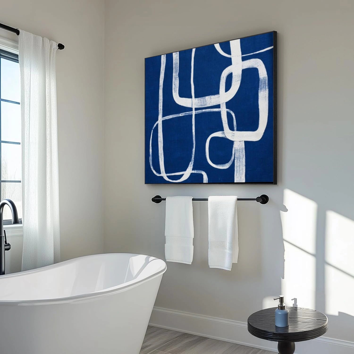 Blue and White Abstract Canvas Wall Art #AP361
