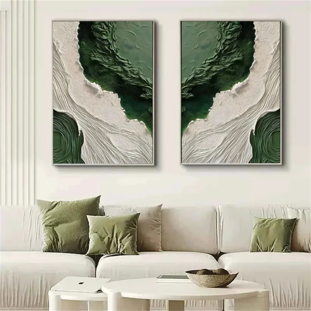 Green Minimalist Textured Canvas Set of 2 #MT106