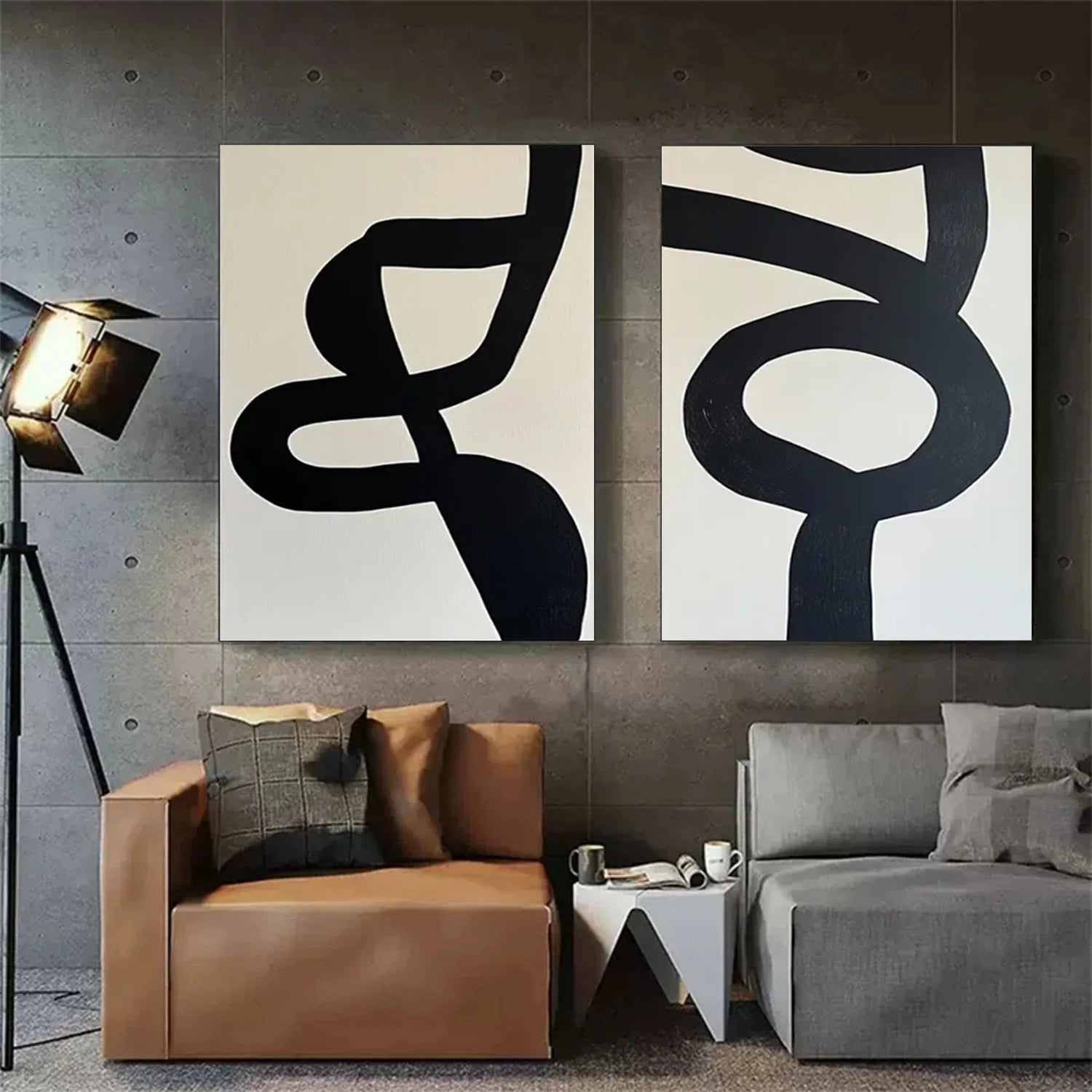 Black and White Minimalistic Set of 2 Canvas Art #MT118