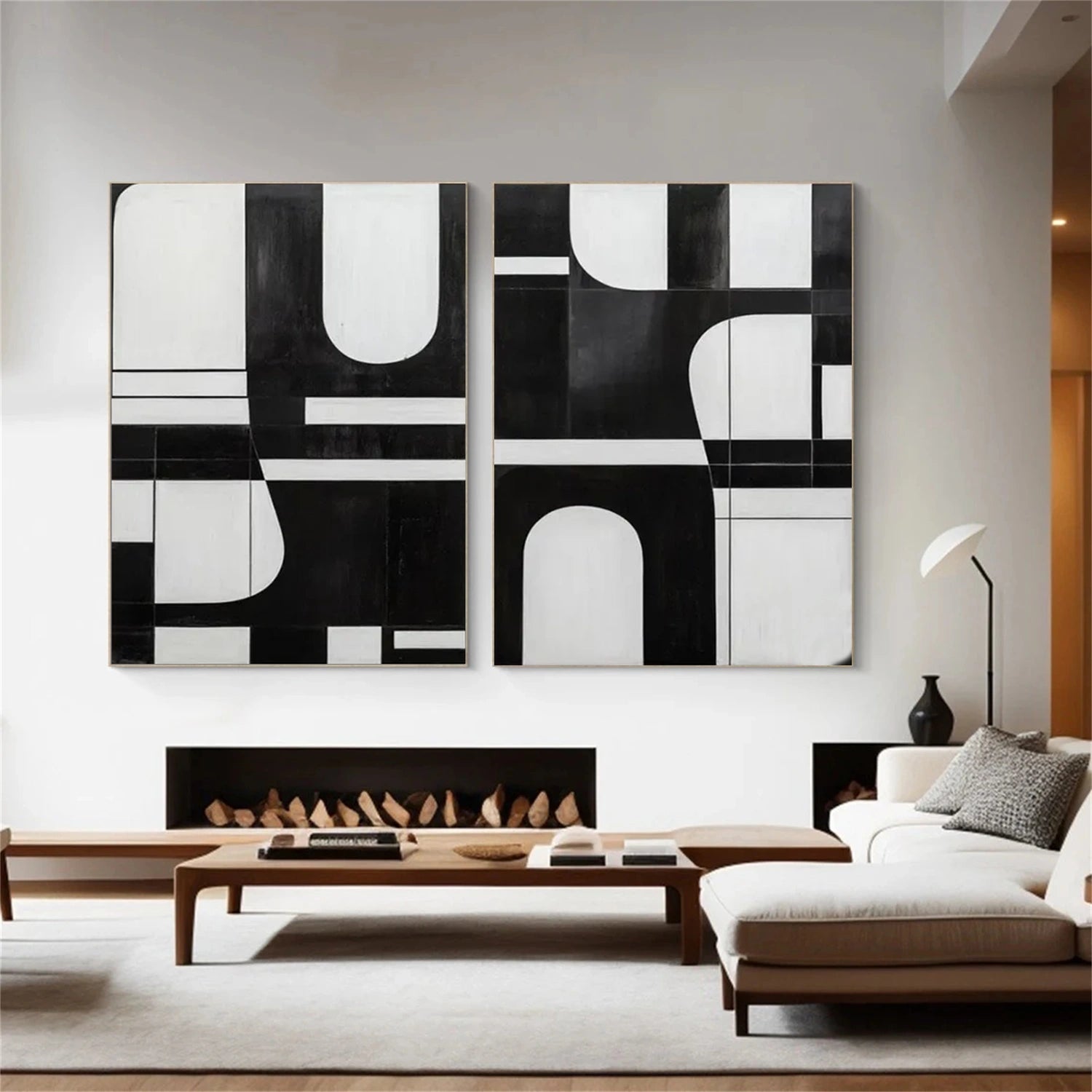 Black and White Minimalistic Set of 2 Canvas Art #MT117