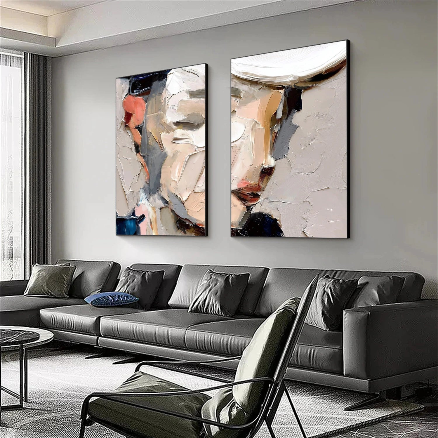Abstract Portrait Textured Canvas Art Set of 2 #AE127