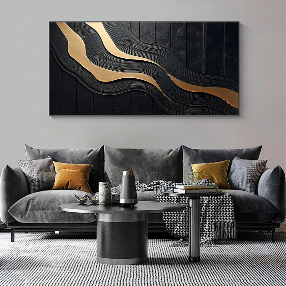 Black and Gold Minimalist Textured Canvas #MT102