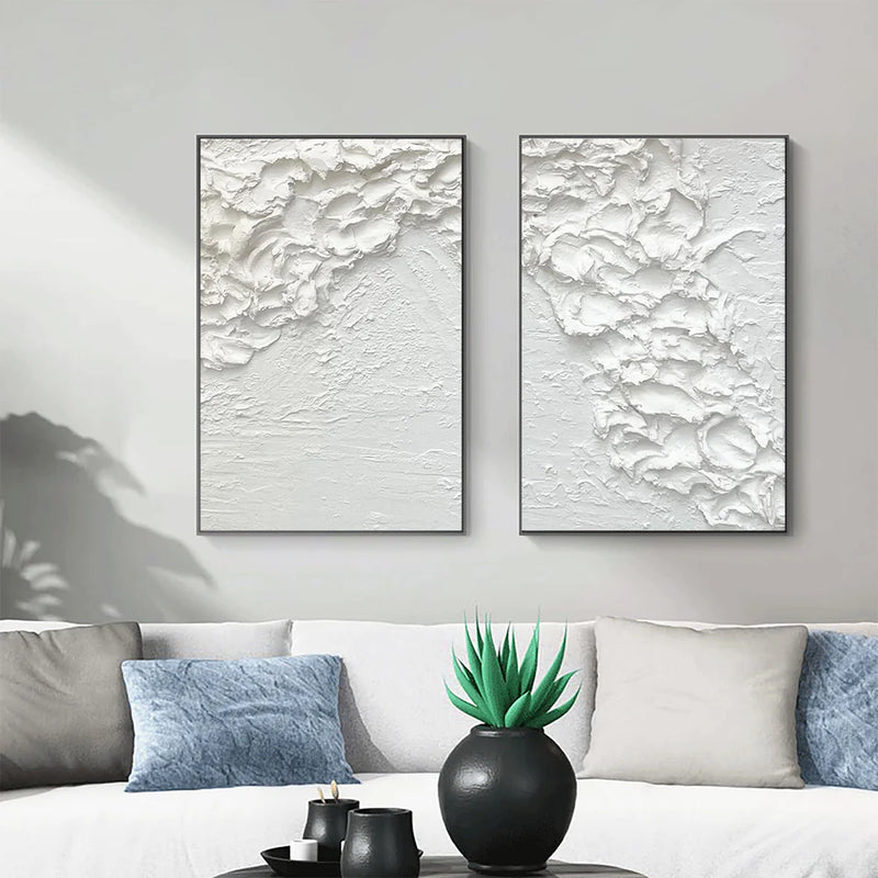 White Minimalistic Textured Canvas Art Set of 2 #MT084