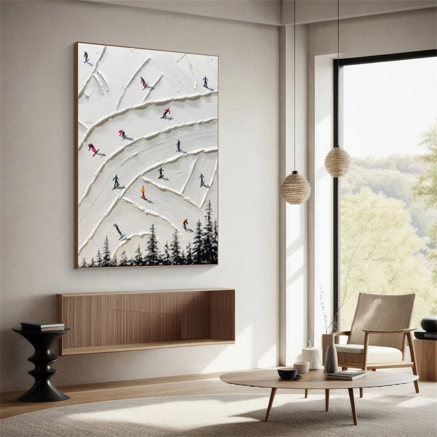 Skiing Sport Textured Wall Art #MS067