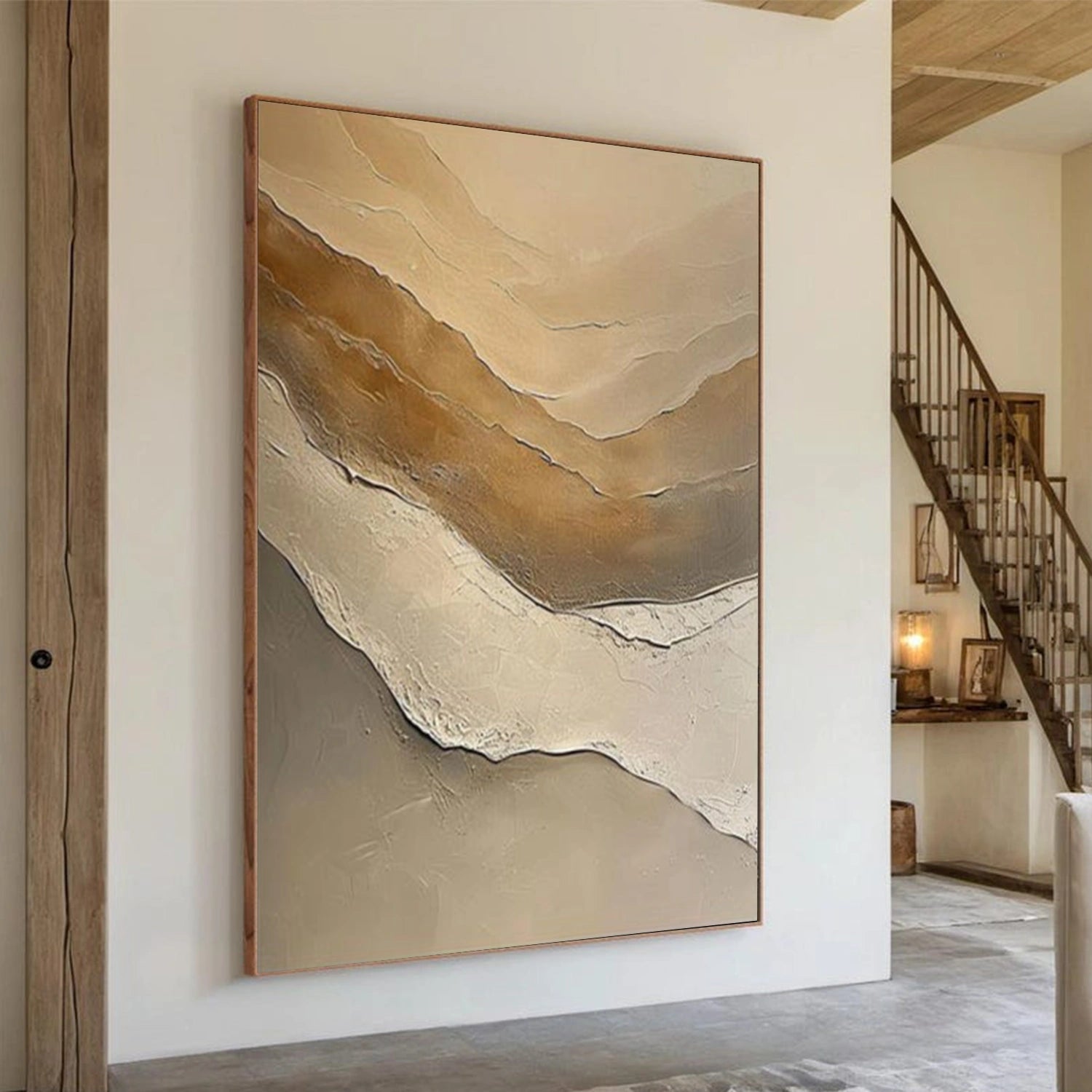Beige and Brown Minimalist Textured Canvas Art #MT178
