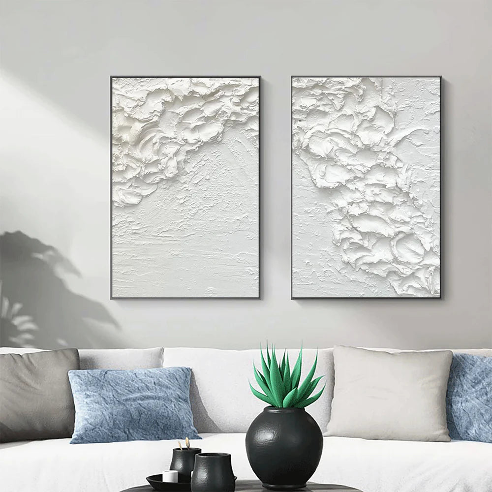 White Minimalist Textured Canvas Set of 2 #MT084