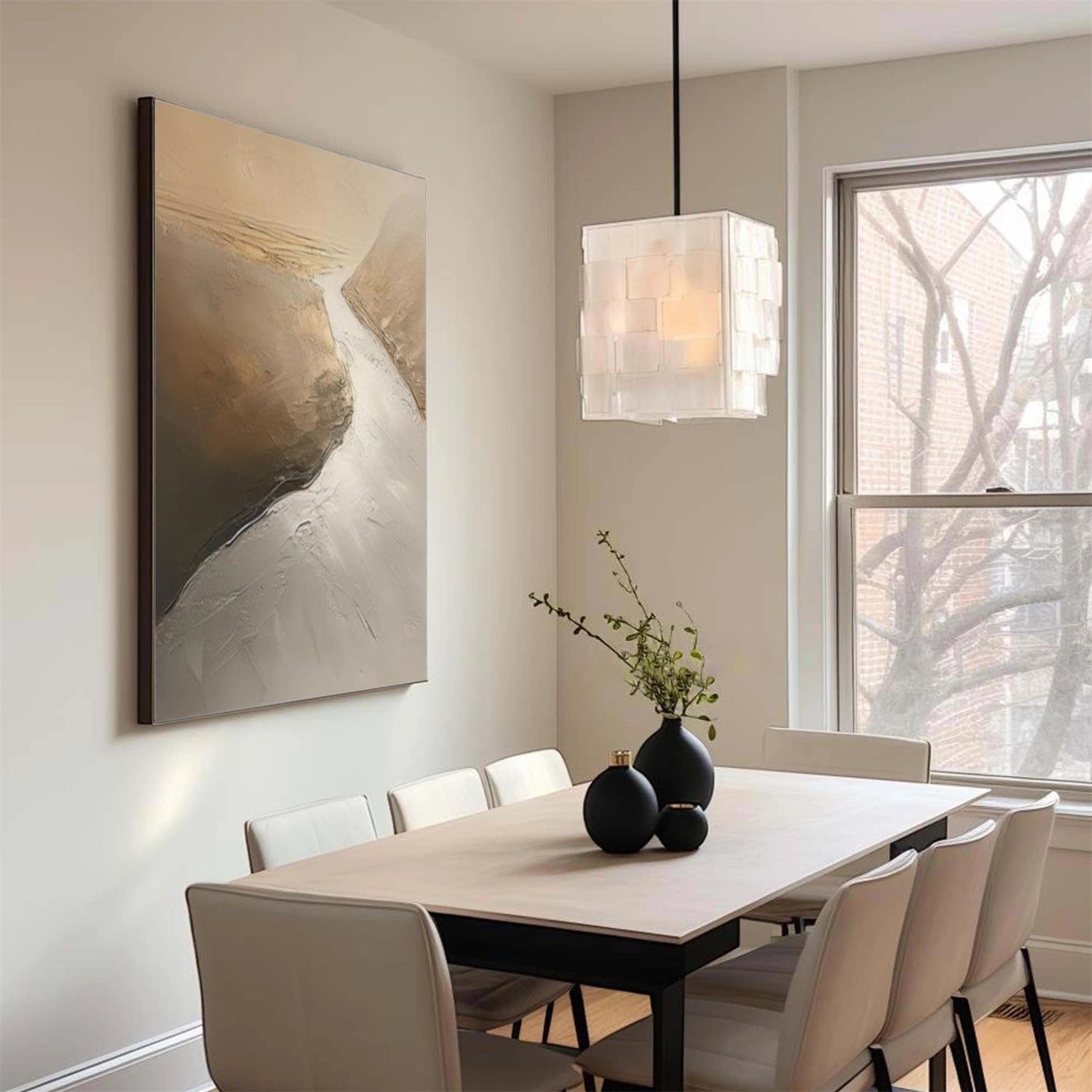 Beige and Brown Minimalist Textured Canvas Art #MT179