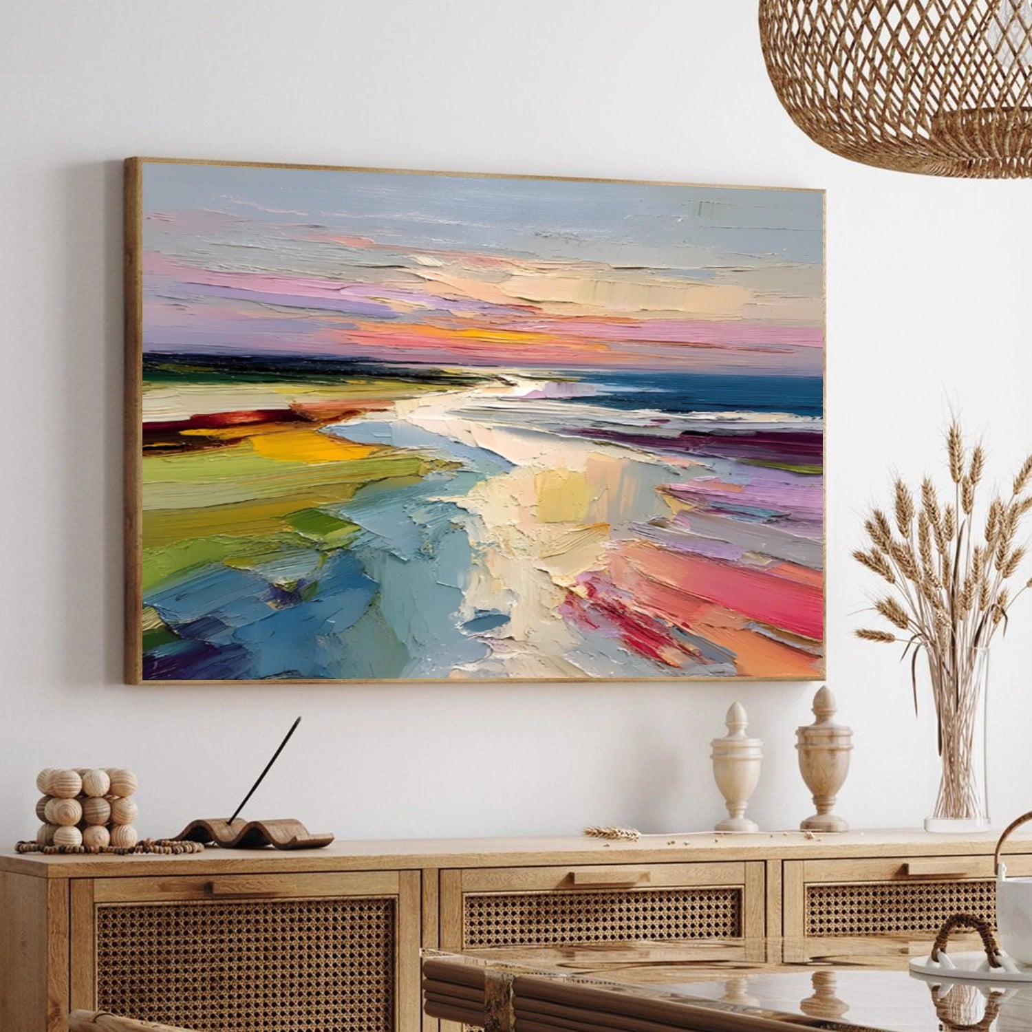 Colorful Ocean And Sky Abstract Textured Wall Art #OS134