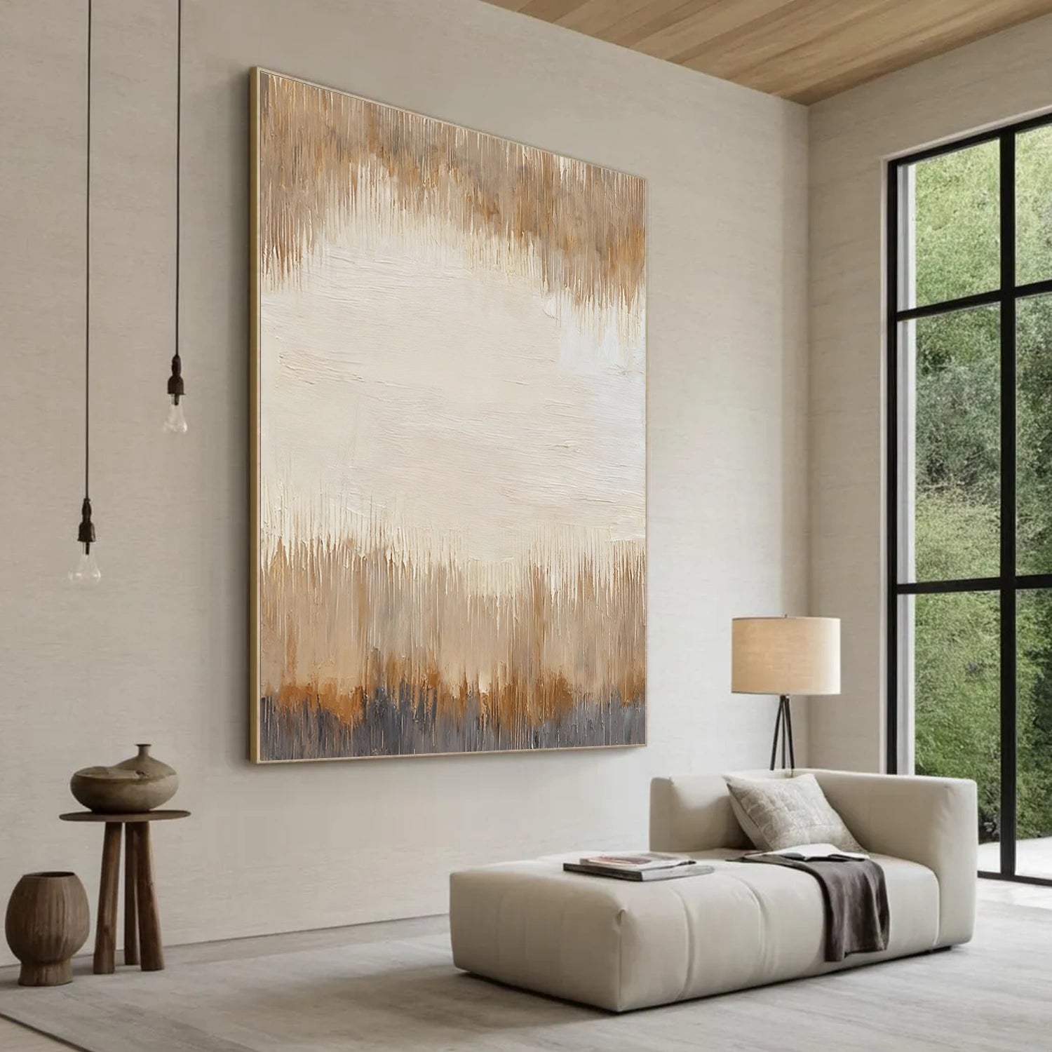 Beige and Brown Abstract Canvas Wall Art #AP315