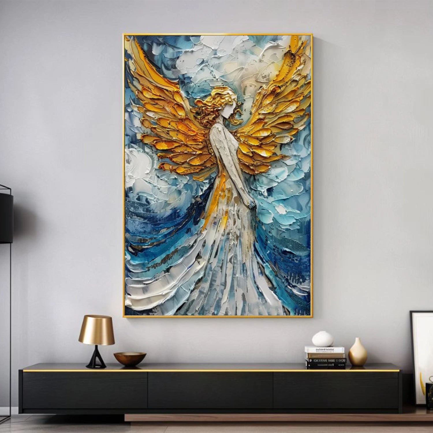 Abstract Angel Portrait Textured Canvas Art #AE130