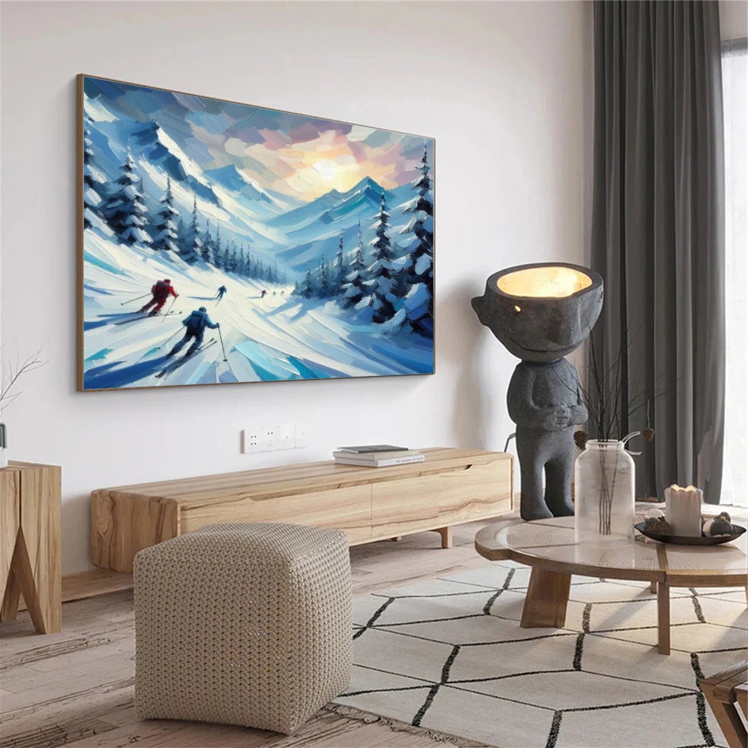 Skiing Sport Textured Wall Art #MS054