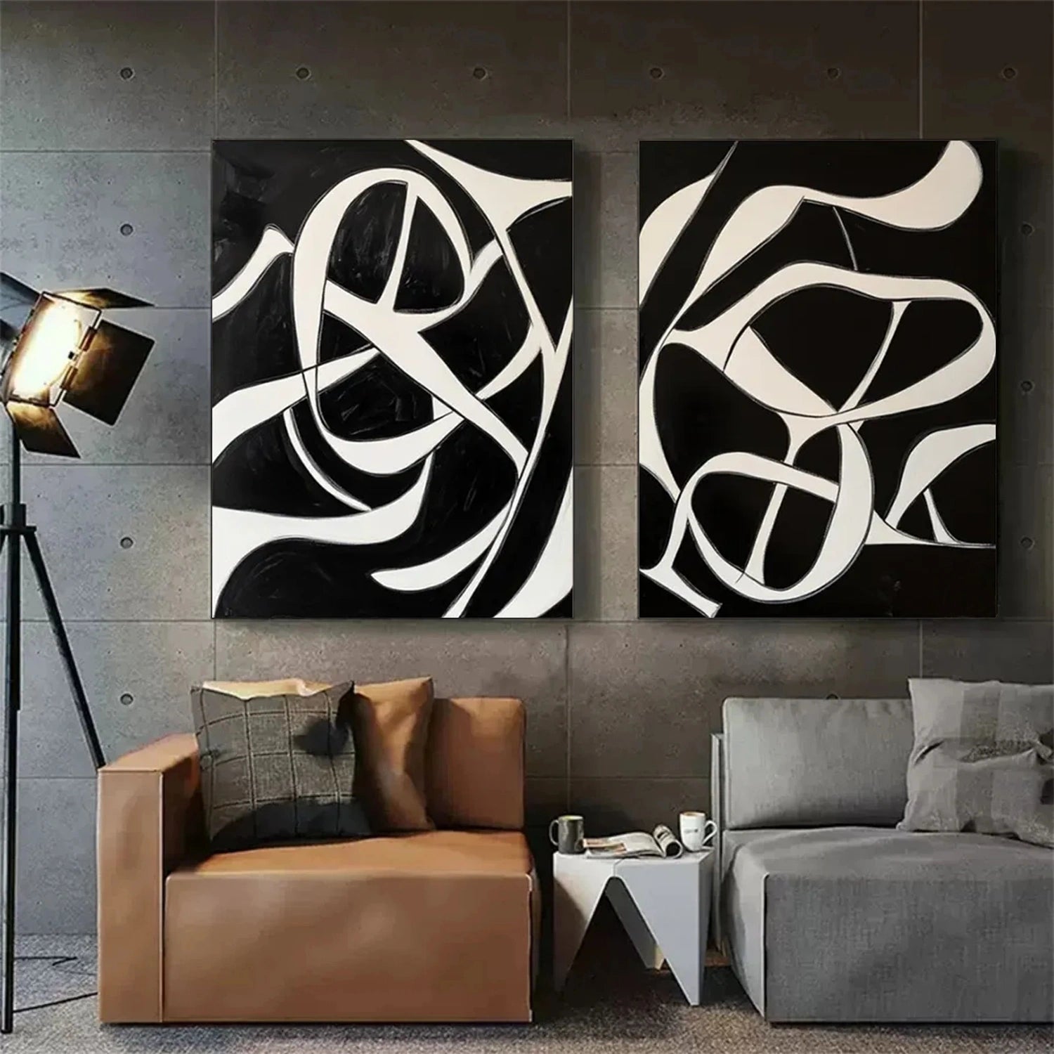Black and White Minimalistic Set of 2 Canvas Art #MT119