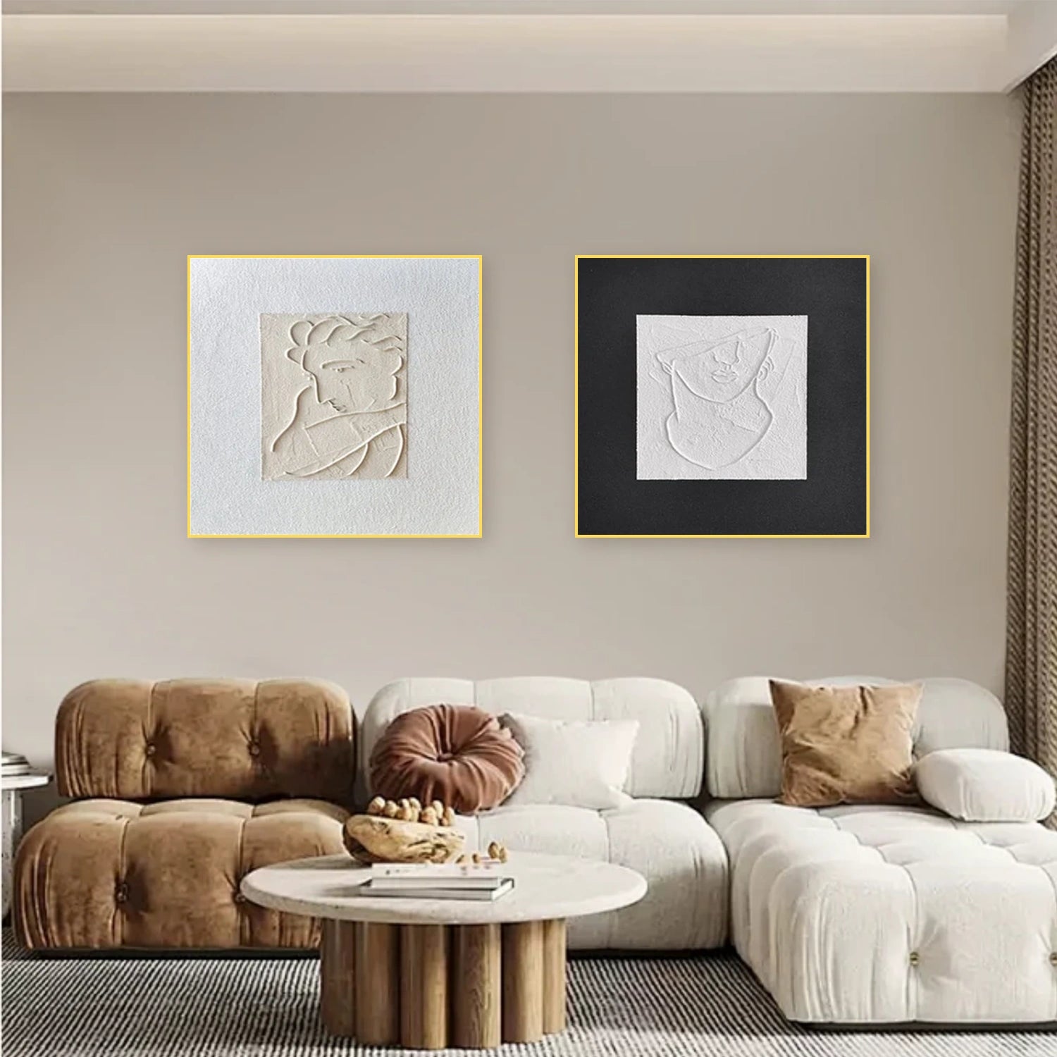 Black and White Minimalist Textured Canvas Art Set of 2 #MT124