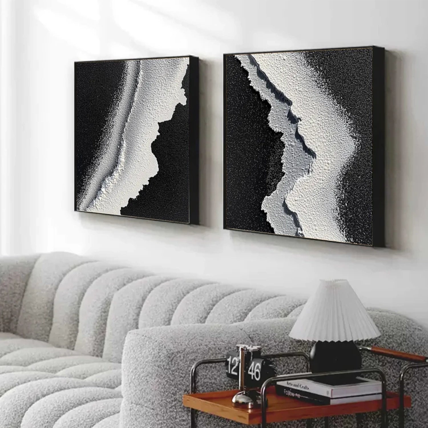 Black and White Ocean Abstract Textured Wall Art Set of 2 #OP040