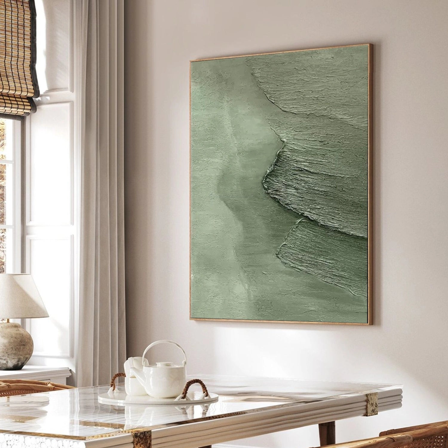 Green Ocean Abstract Textured Wall Art #OP039