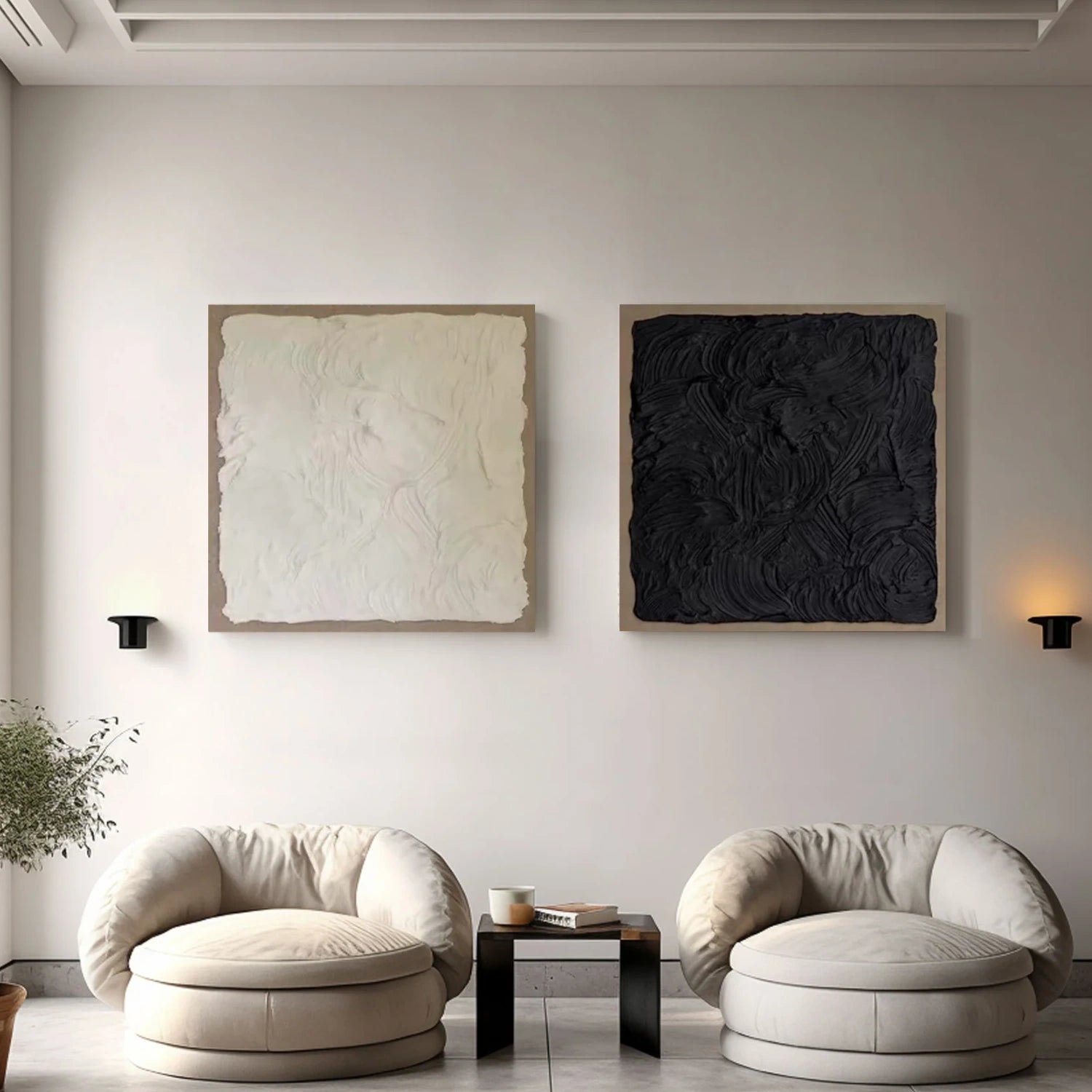 Black and White Minimalist Textured Canvas Art Set of 2 #MT133