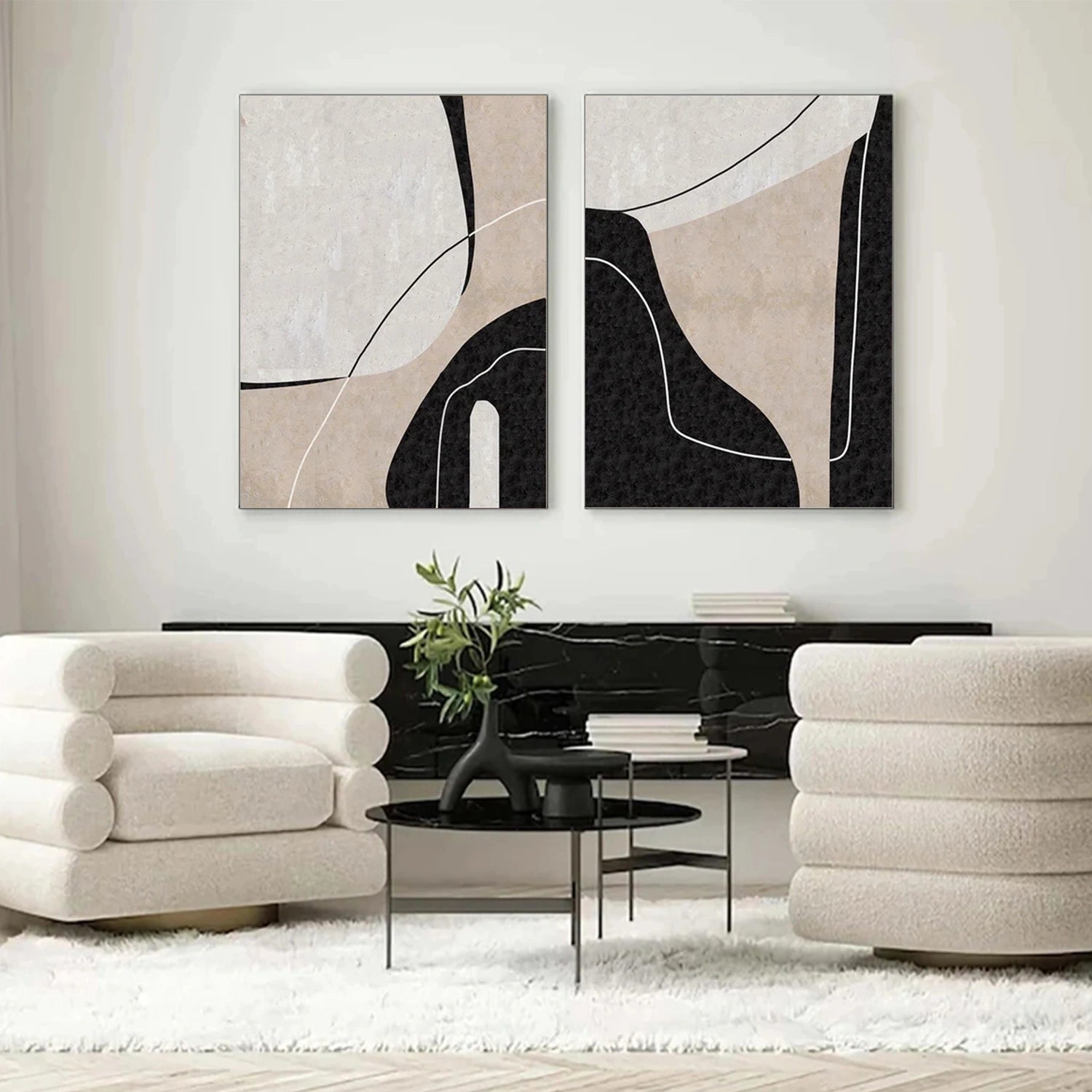 Black and White Minimalistic Set of 2 Canvas Art #MT120